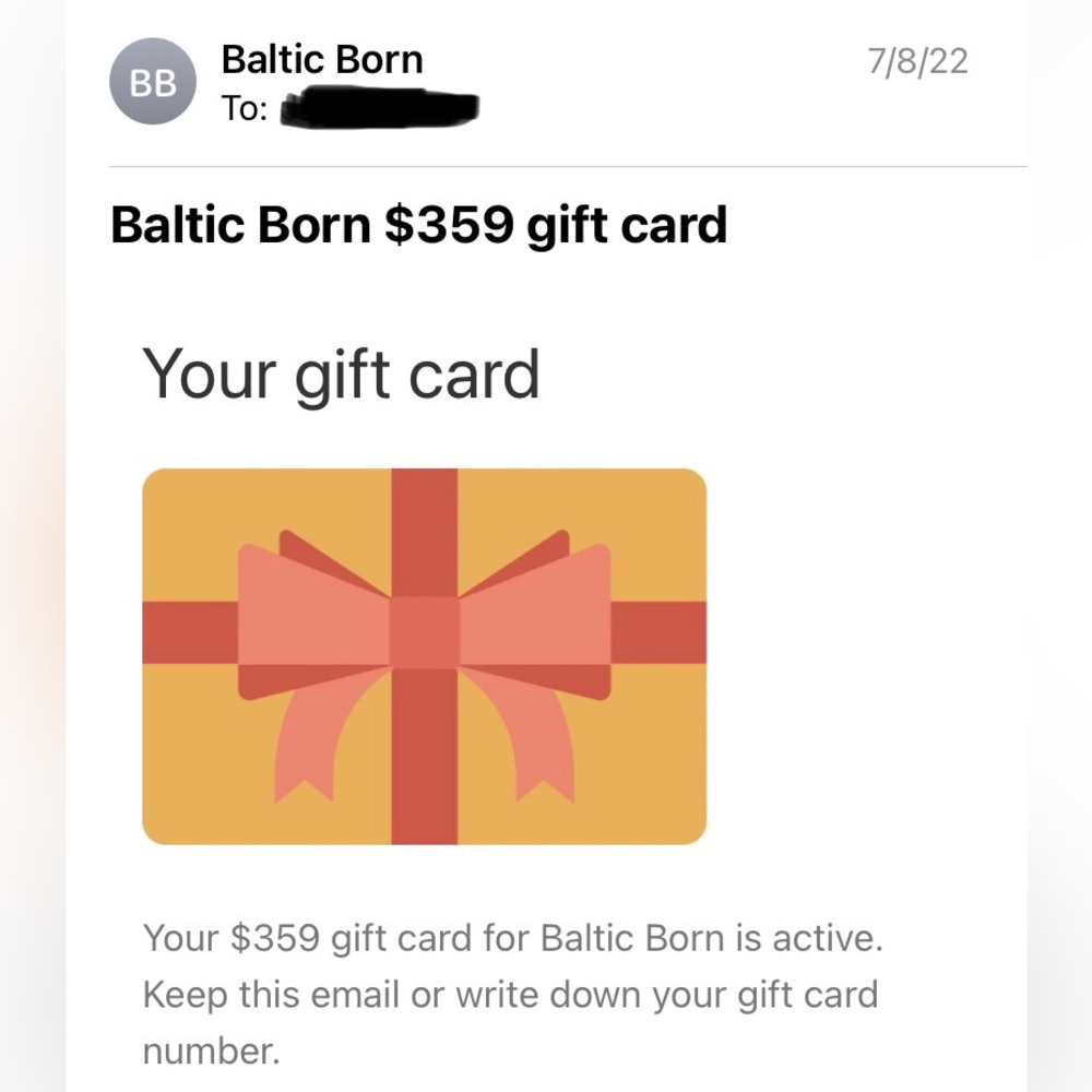 Baltic Born Gift Card Worth $359